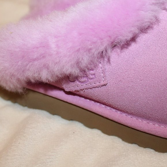 NIB UGG CLUGGETTE WOMEN'S SUEDE SHEARLING SLIP ON SLIPPERS WILDFLOWER PI… - Picture 4 of 7